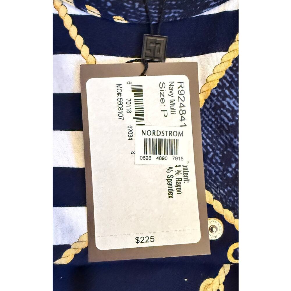 St John Sport Nautical Print Sleeveless Shell Top P Navy Rope Anchor Stripe NWT - Picture 3 of 9